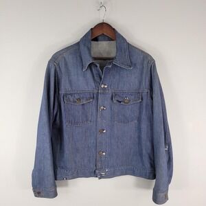 Vintage Roebucks Denim Jacket Mens Large Blue Trucker Selvedge Distressed Sears
